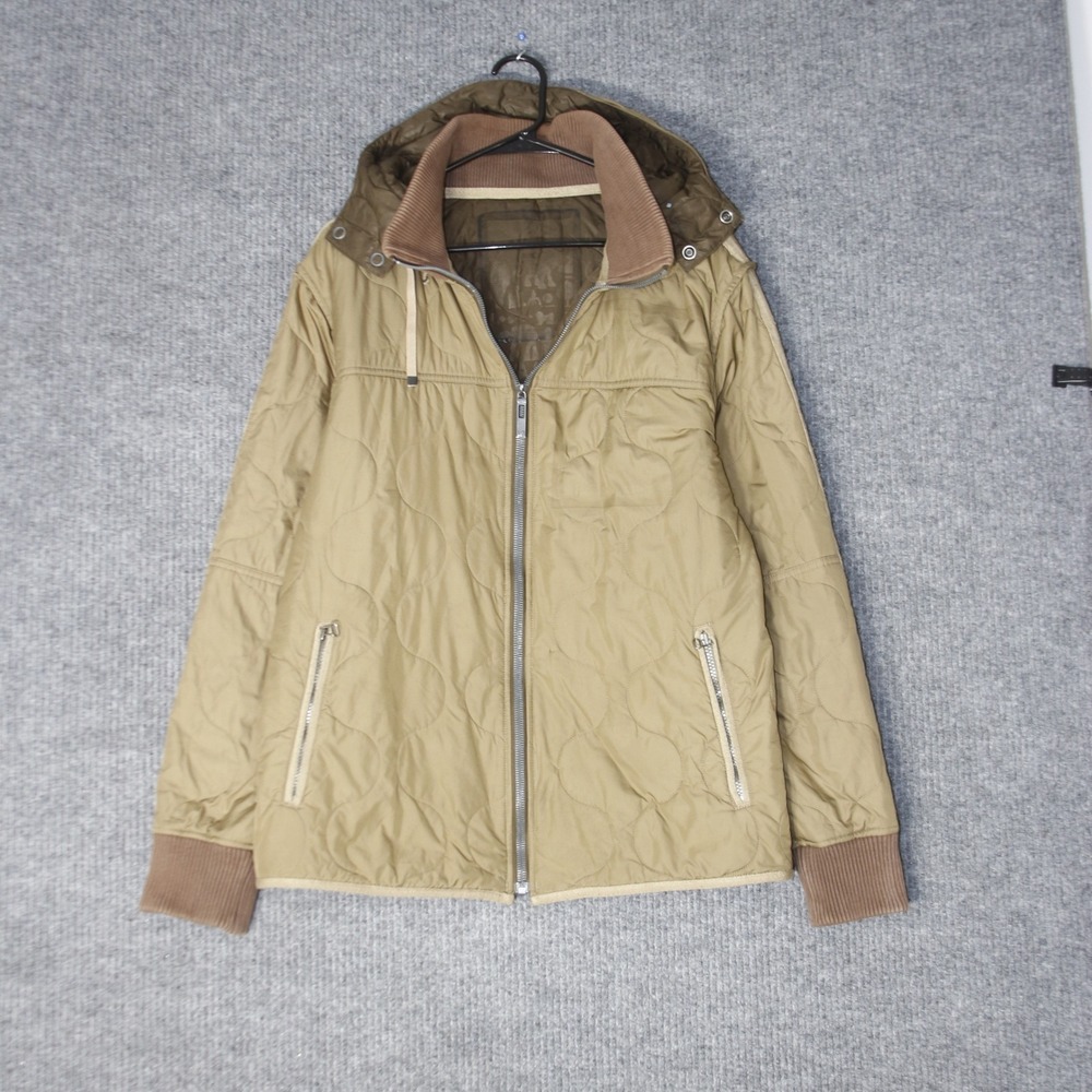 Prana Quilted Jacket Mens XL Tan Hooded Zip Puffer Techwear Primaloft Scapegoat